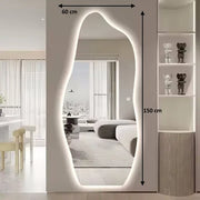 Abstract Wavy Full-Length LED Wall-Mounted Mirror – Modern Minimalist Design