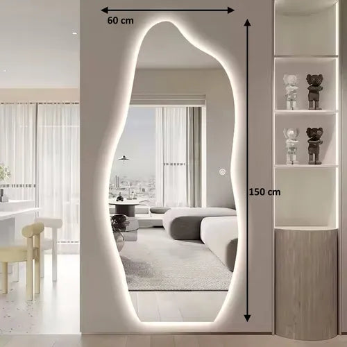Abstract Wavy Full-Length LED Wall-Mounted Mirror – Modern Minimalist Design