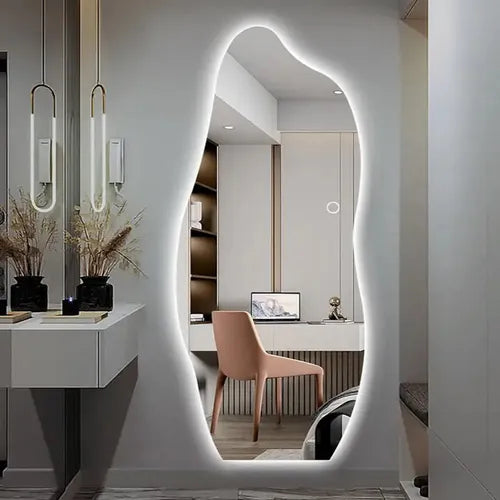 Abstract Wavy Full-Length LED Wall-Mounted Mirror – Modern Minimalist Design