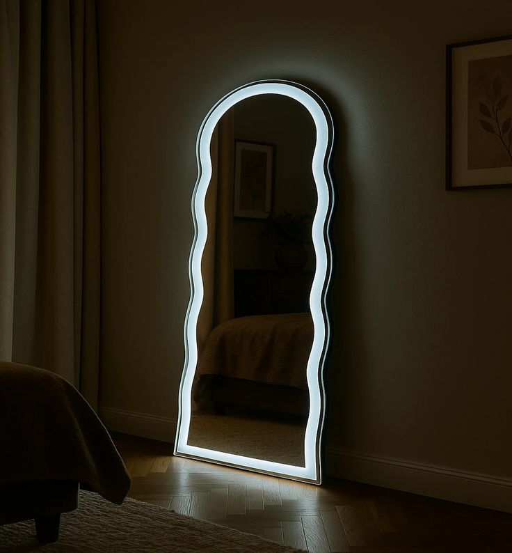 Full length minimalist black metal frame standing mirror for bedroom decor Pakistan