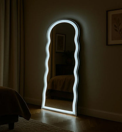 Full length minimalist black metal frame standing mirror for bedroom decor Pakistan