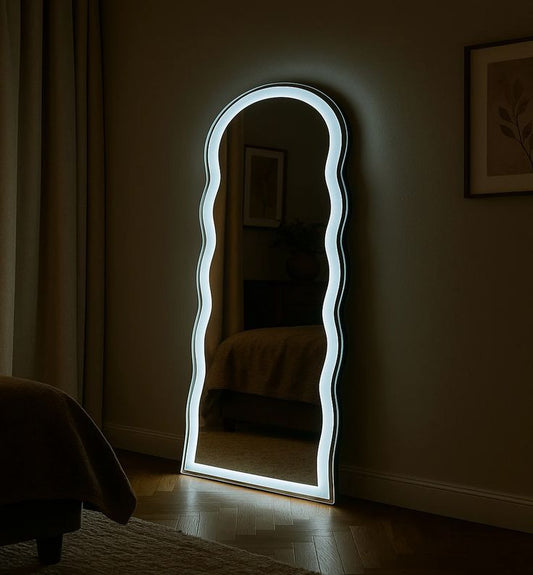 Full length minimalist black metal frame standing mirror for bedroom decor Pakistan