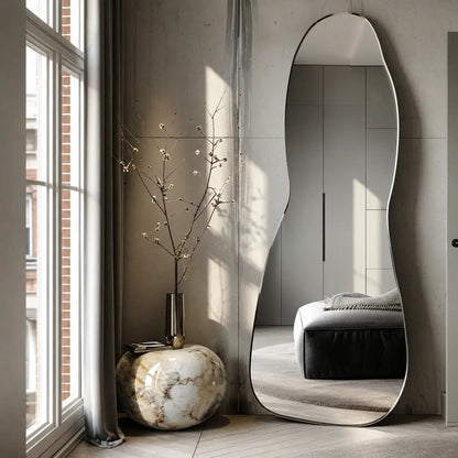 Irregular standing mirror for modern bedroom and living room decor
