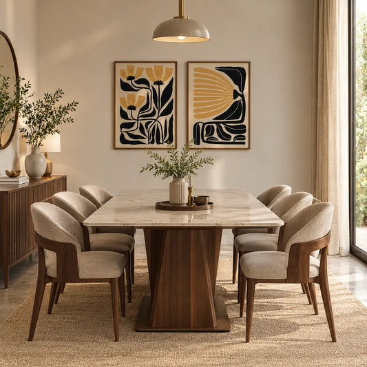 Wall art for dining room featuring botanical floral artwork in wooden frames