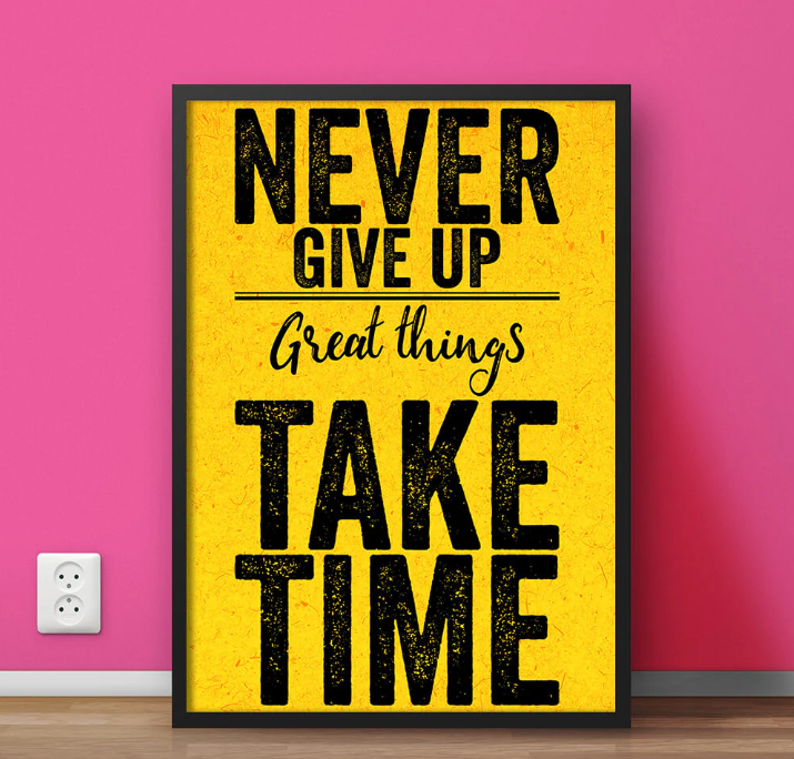 yellow motivational wall art framed quote poster for office bedroom and study decor